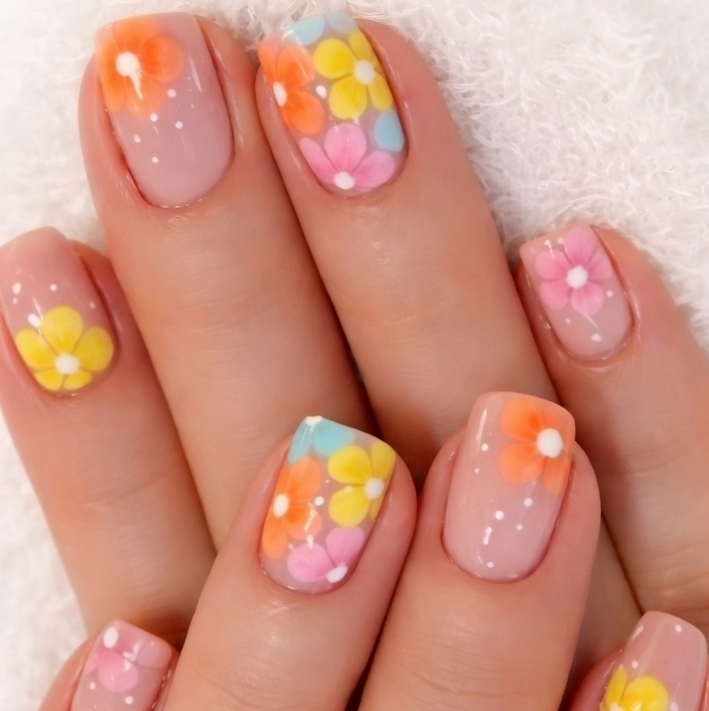 🔥3/$21 Floral Press On Nails with Pastel Colors